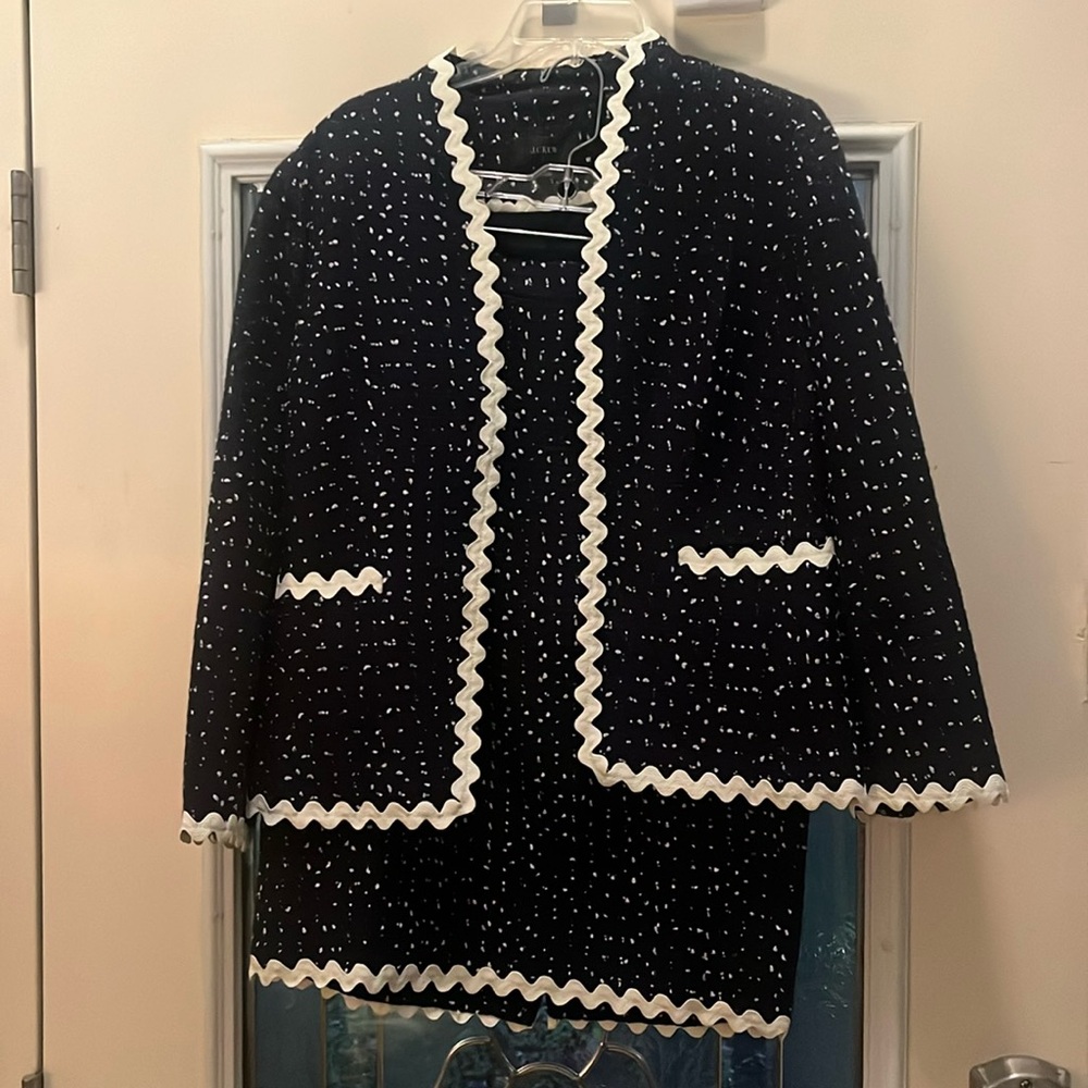 J.Crew Navy and White Tweed Skirt Suit Set